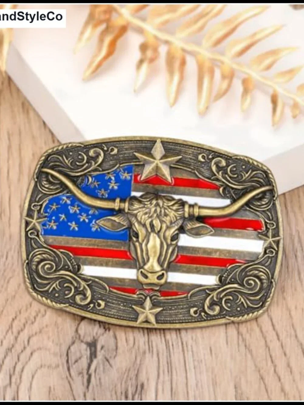 Western Cowboy Belt Buckle Longhorn Bull Texas Vintage 3.5